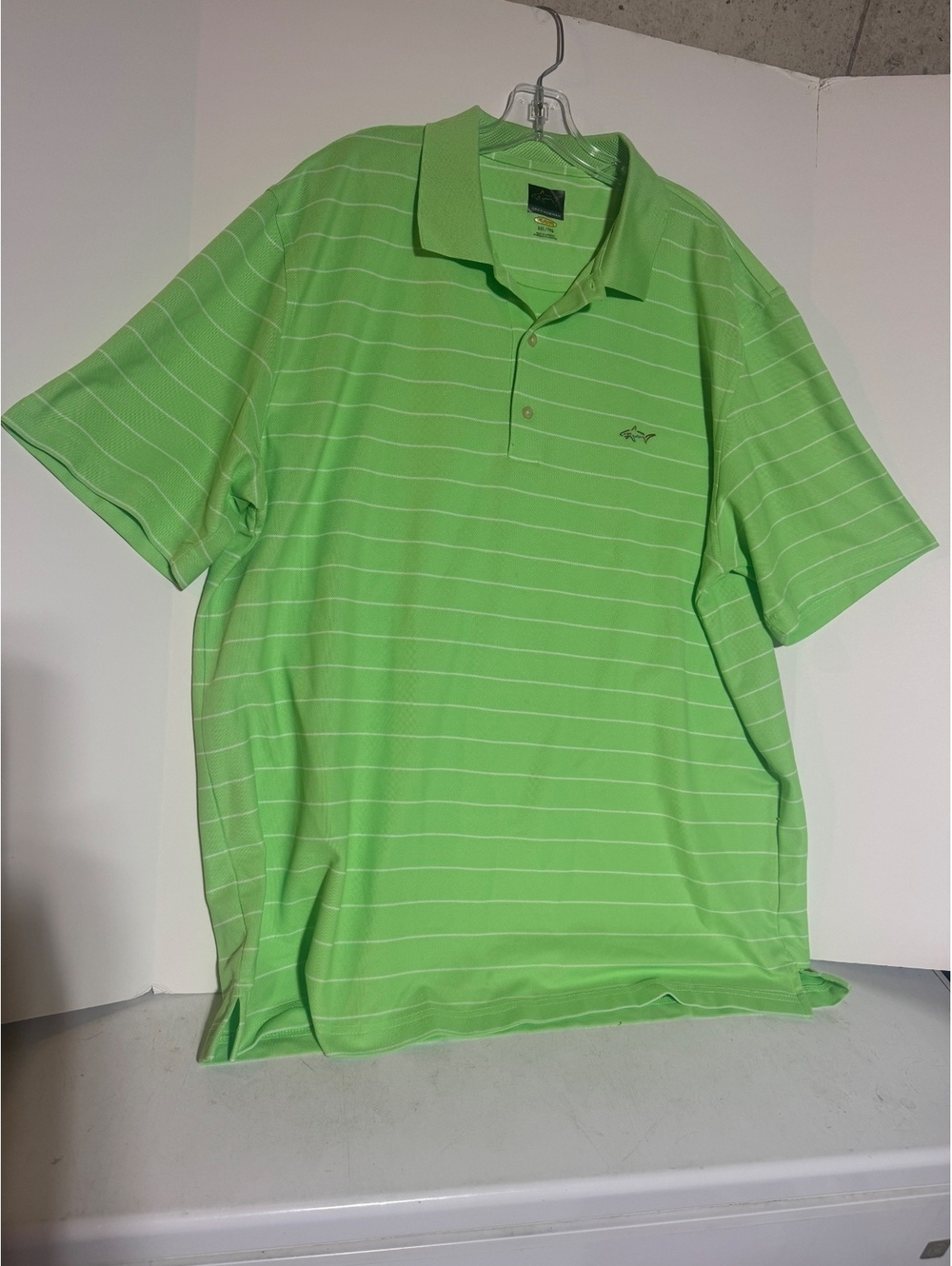Greg Norman Play Dri lime green/white striped golf polo XXL